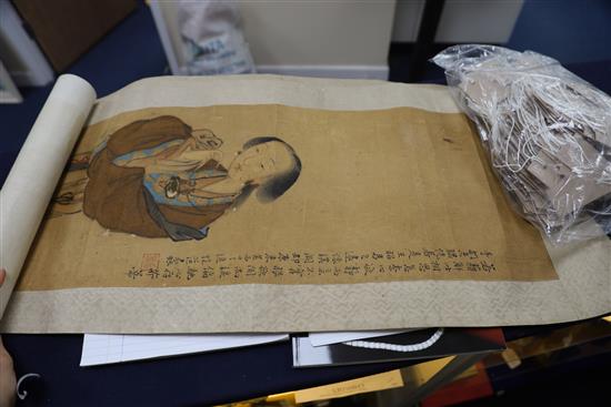 A pair of Chinese scroll paintings on paper of beauties, 19th century, Image 91cm x 25.5cm